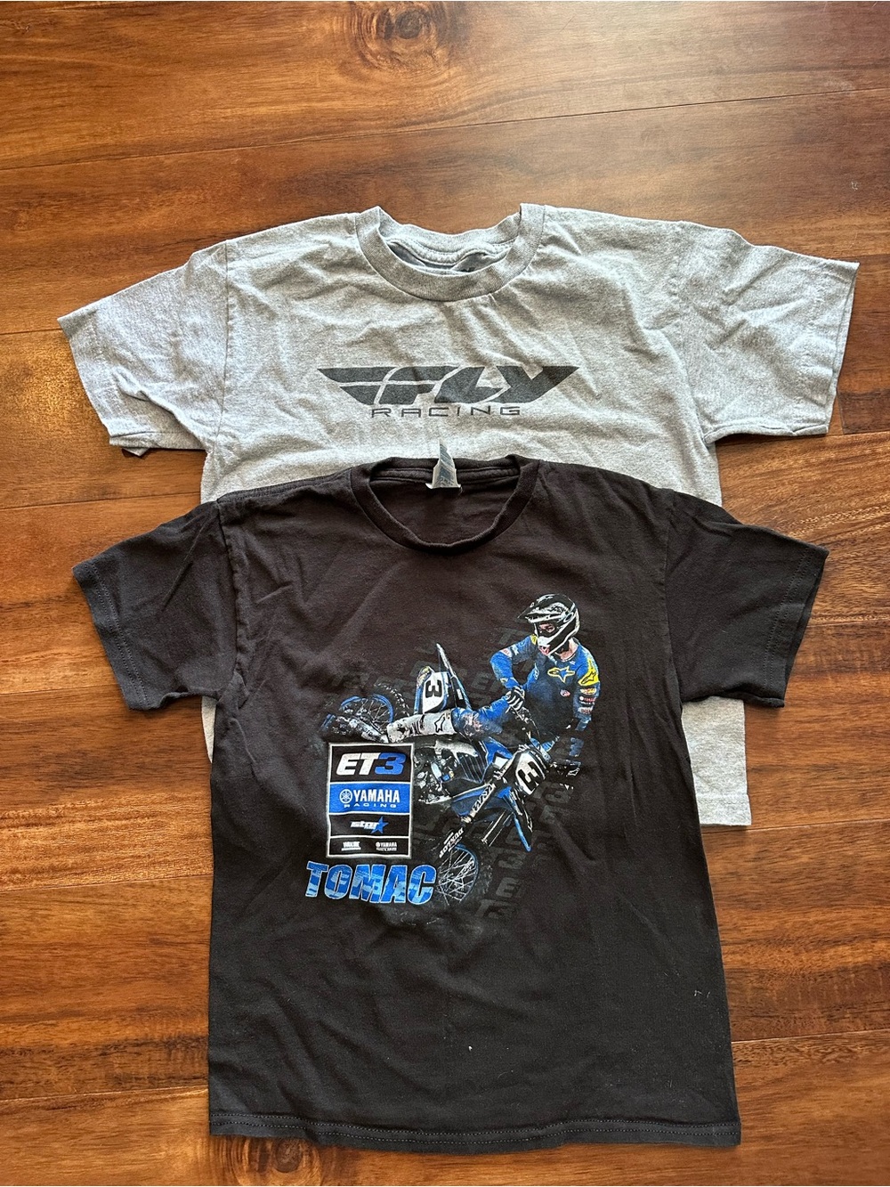 Yamaha/Tomac and Fly Racing Kids Short Sleeve Graphic Tees - Black & Gray